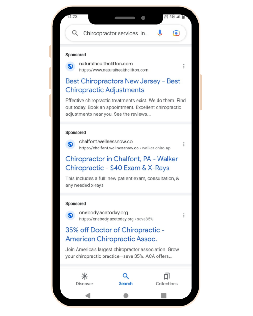 Chiropractor Google ads marketing appearance